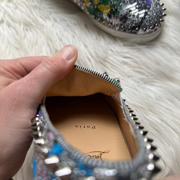 NWT • Christian Louboutin PIK BOAT Sequin Splash Spiked Stud Sneaker Size: 35 - Picture 12 of 12